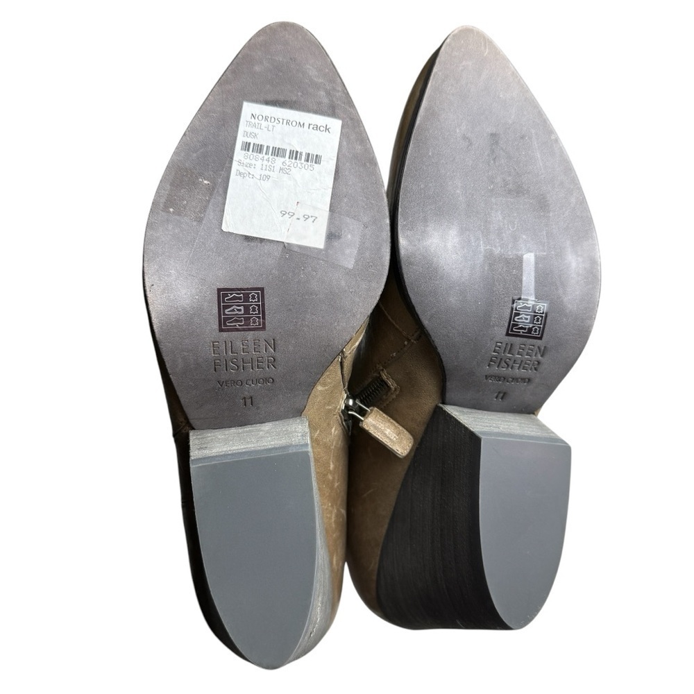 EILEEN FISHER Ankle Boot Womens 11 Tan Leather Side Zip 3” Heel MSRP: $228 READ - Picture 7 of 11